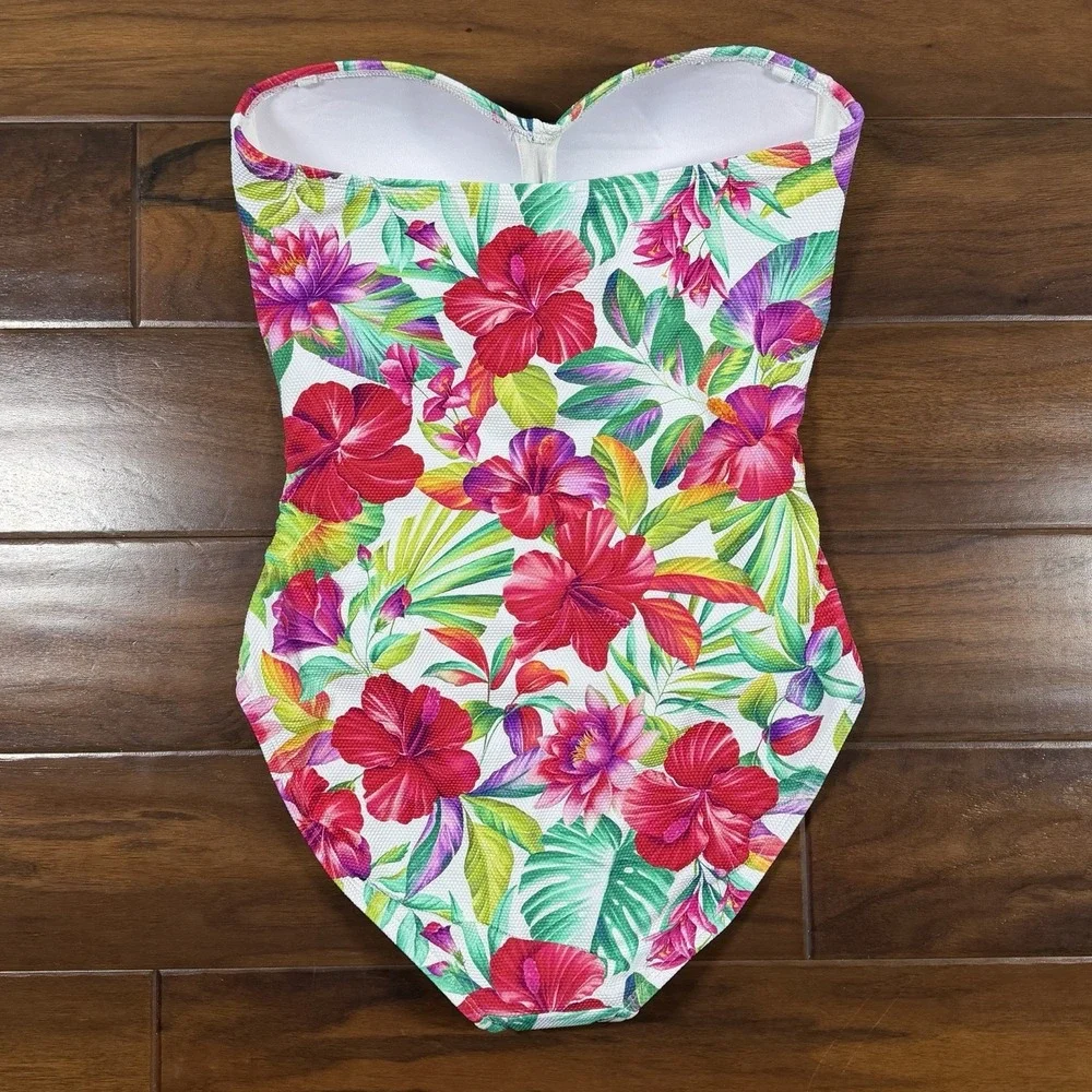 Tommy Bahama Size 10 Island Cays Fiesta Bandeau One Piece Swimsuit White Floral - Picture 8 of 12